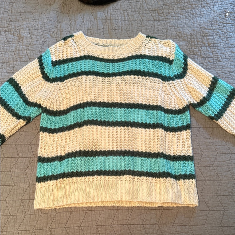 SHEIN Cream and Teal Striped Sweater